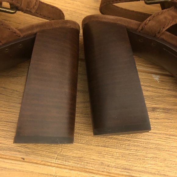 Frye Dani Shield Sling Peep Toe Ankle leather suede cognac tan Booties, 9.5 - Picture 8 of 16